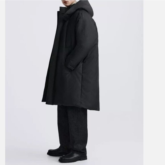 MEN Zara Charcoal Grey Black Quilted Parka With Detachable Hood Coat Size L NWT - Picture 2 of 13